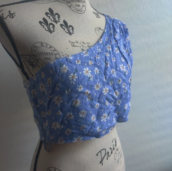 🆕 Seven Wonders Floral boho Bohemian One-Shoulder Puff Sleeve Crop Top_XS/M/XL - Picture 2 of 9